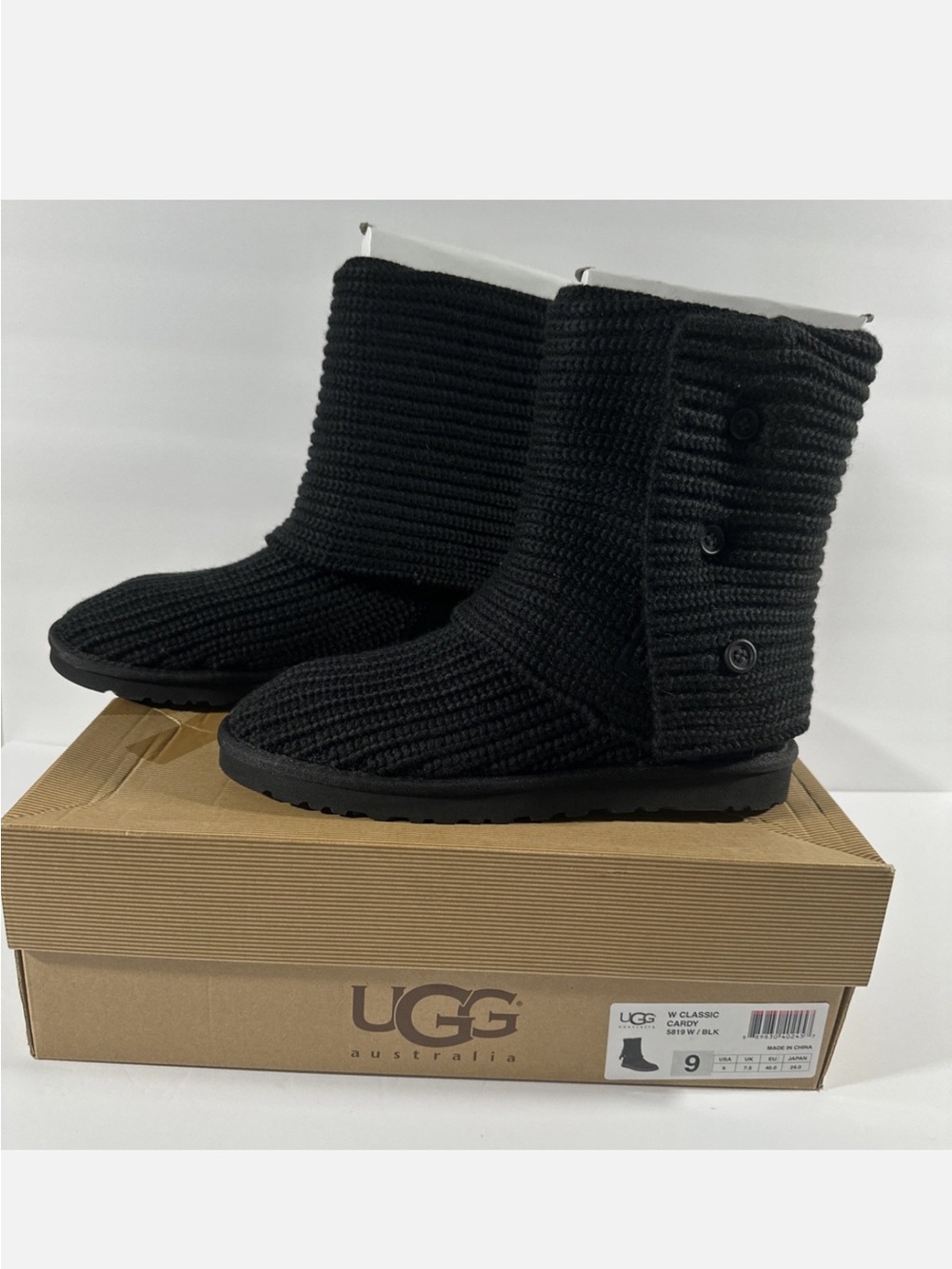 UGG Black Knit Button Mid-Calf Booties